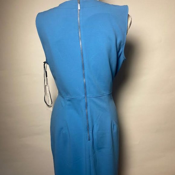 NWT $134 CALVIN KLEIN Women 12 Button-Trim Pleated Sheath Stretch Midi Dress - Picture 4 of 7